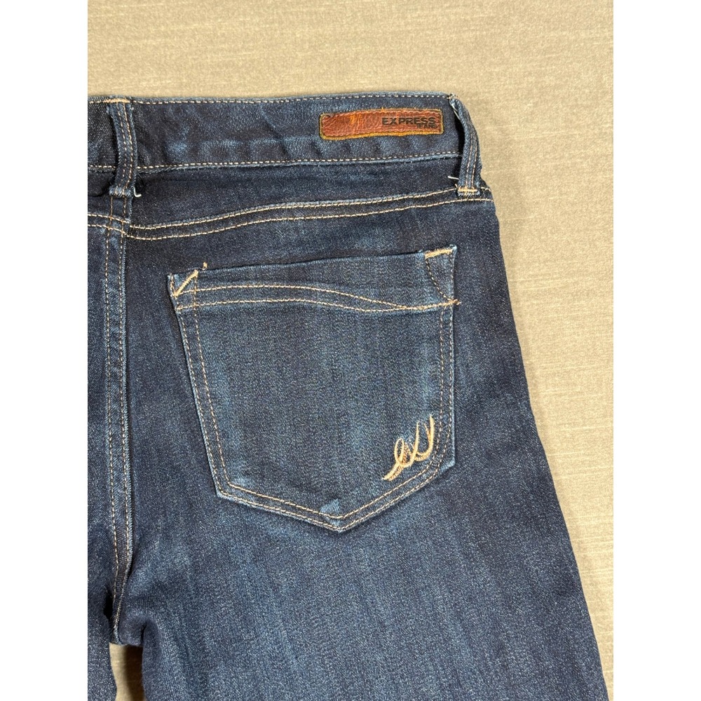 Express Stella Skinny Low Rise Jeans Dark Wash Denim Blue Womens Size 8L Long - Picture 7 of 8